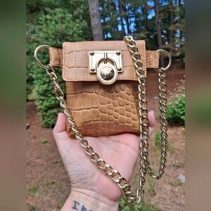 Michael Kors Tan Leather Croc-Embossed Mini Belt Bag Size M/L